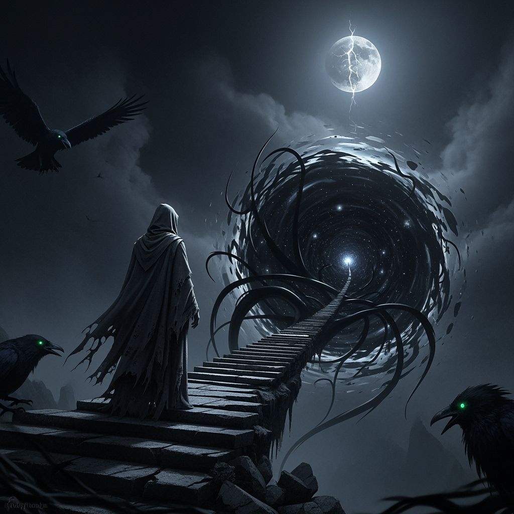 Ethereal Shadowcore Portal with Faceless Figure