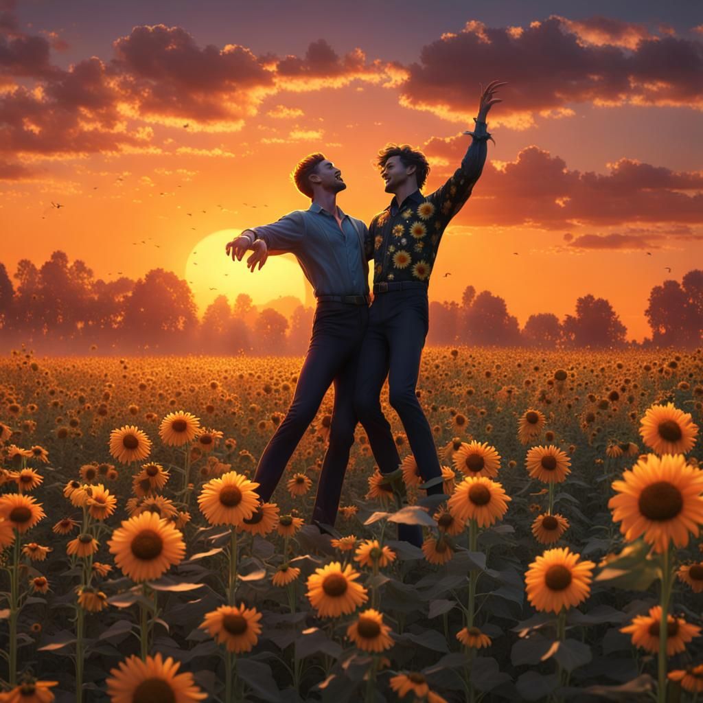 Gay Couple Dancing in a Sunset Flower Field
