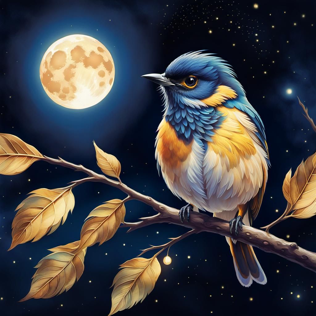 Beautiful Bird under the full moon
