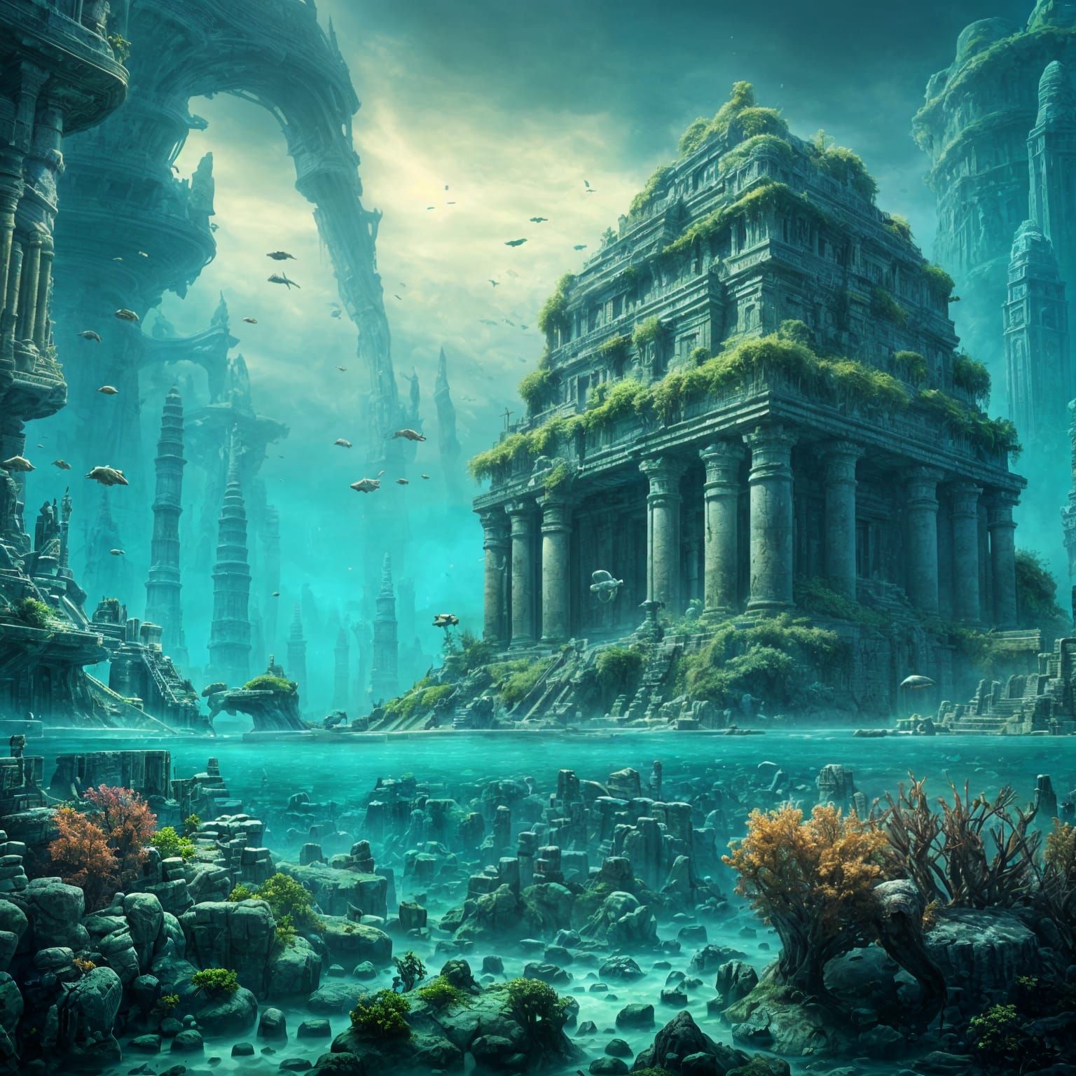 Underwater Alien City Ruins: A Sci-Fi Matte Painting