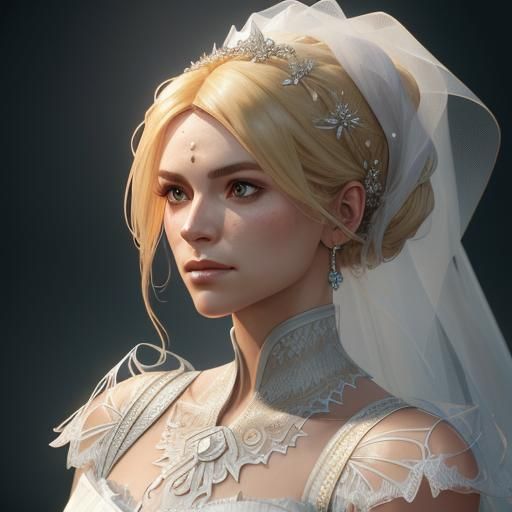 Blonde Bride Portrait in Hyperdetailed Style