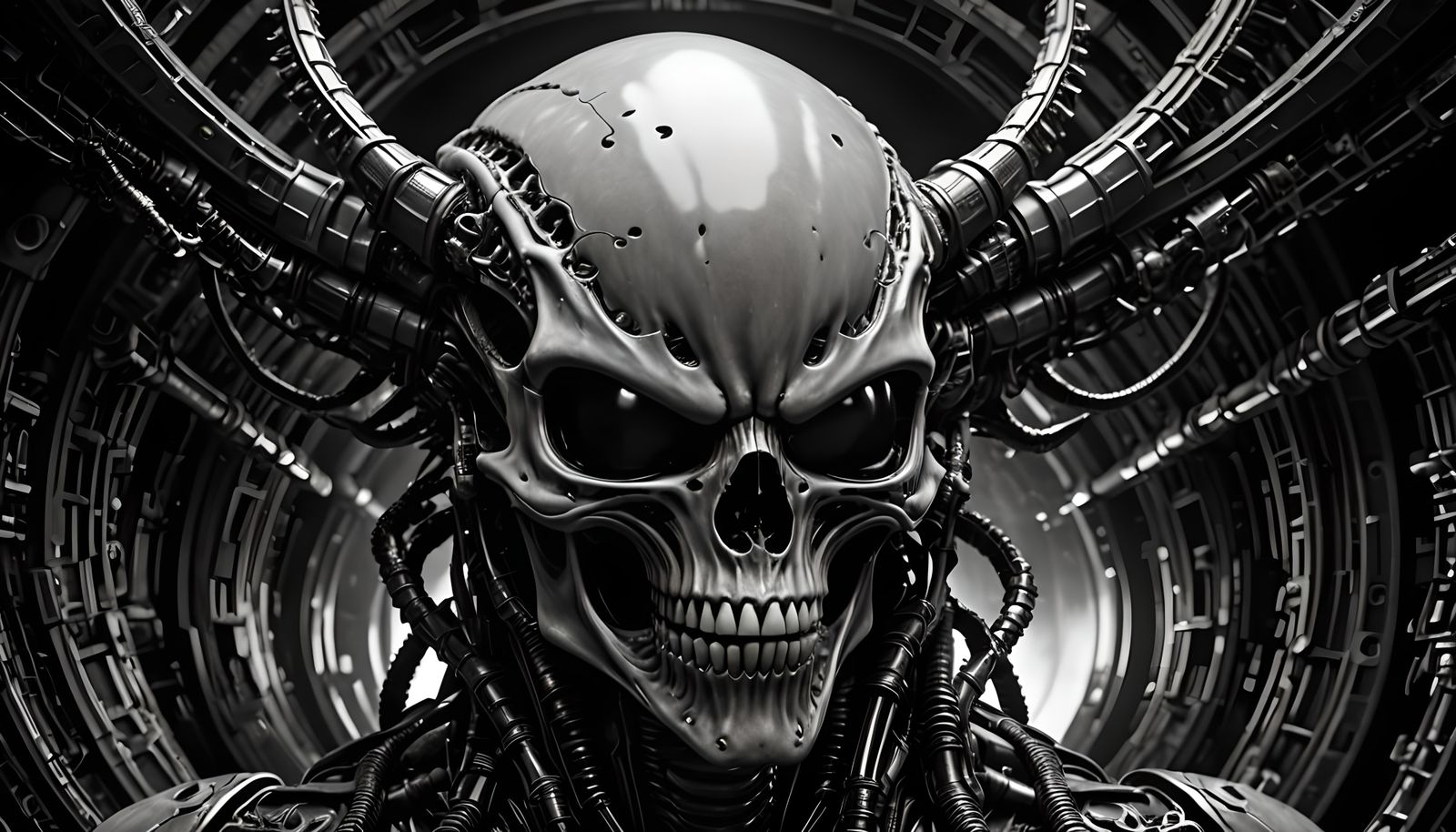 Alien Xenomorph Skull Silhouette in Expressionist Style