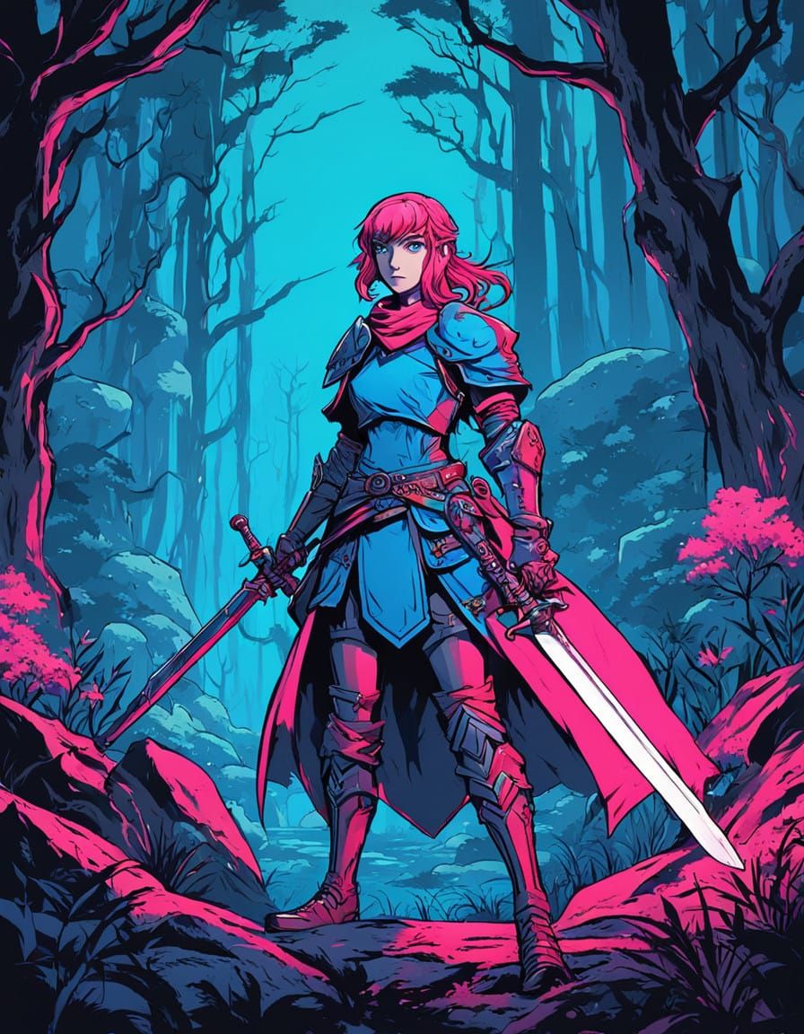 Heroic Fantasy Warrior in Vibrant, Flat Style