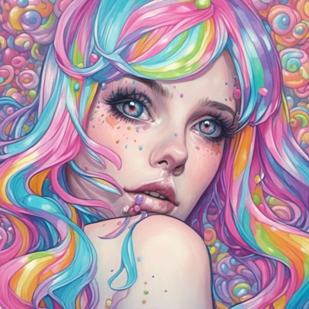 Candy Woman Portrait with Rainbow Hair