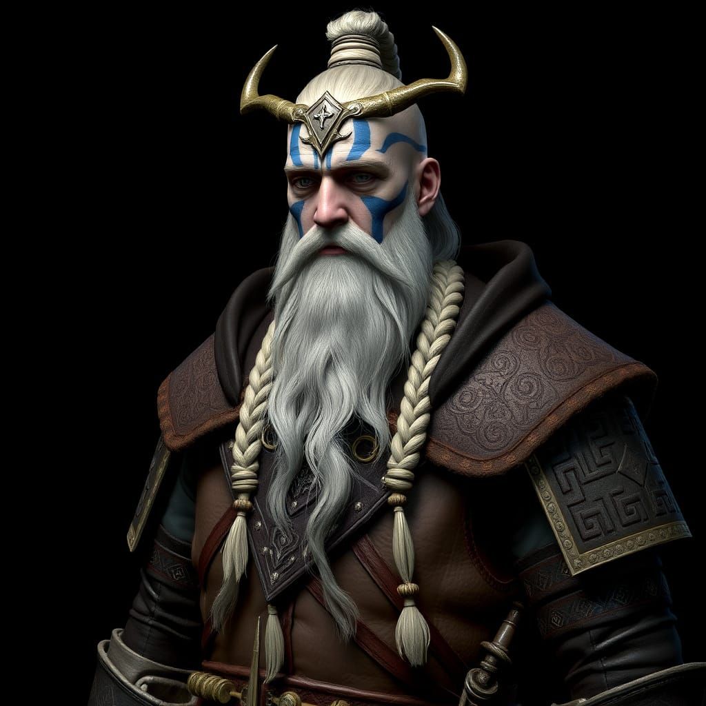 Ancient Nord Dragon Priest with Muscular Frame and Dragon Ic...