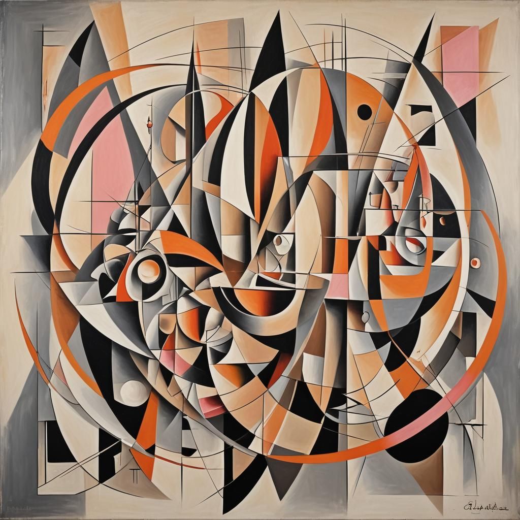 Abstract Geometric Acrylic Painting with Neon Accents