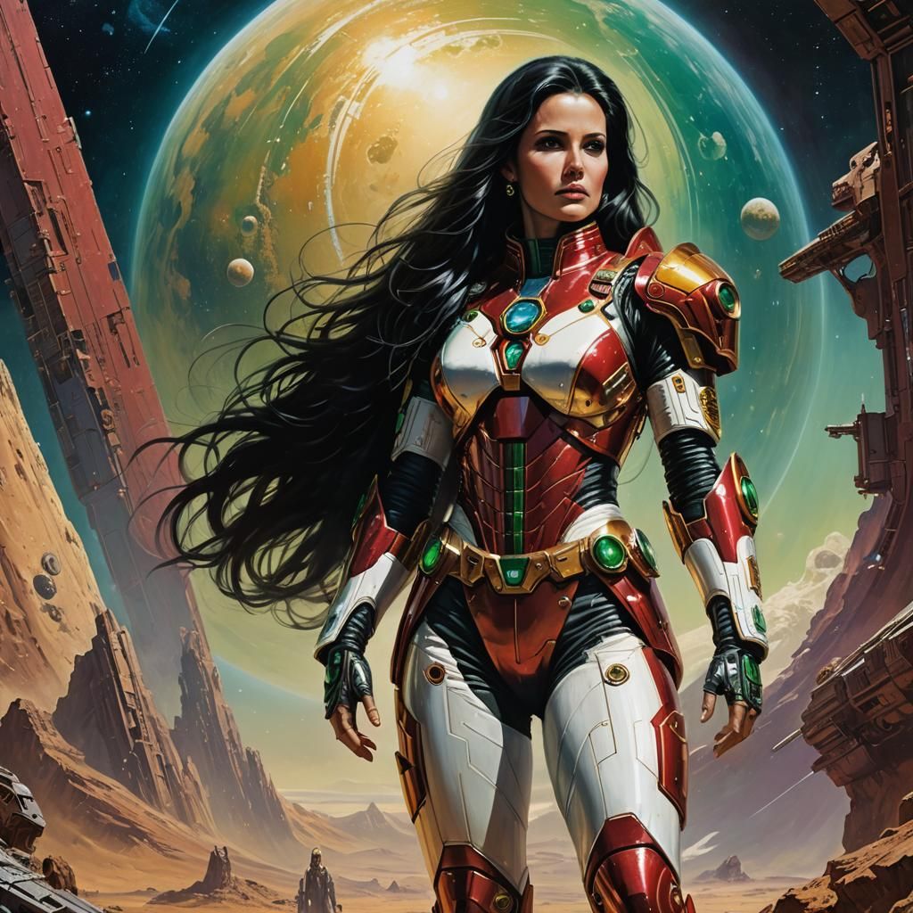 Glamorous Woman in Retro Sci-Fi Spacesuit