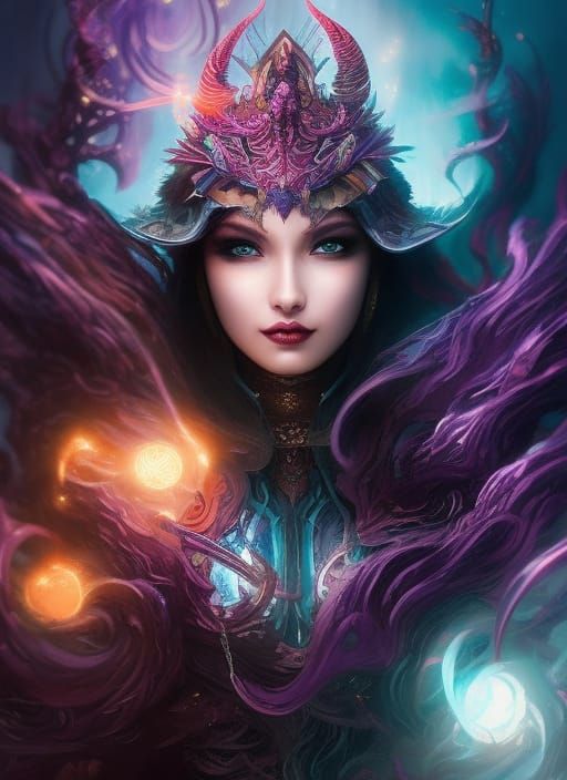 Wizard Crab Lady Shrouded in Glowing Runes