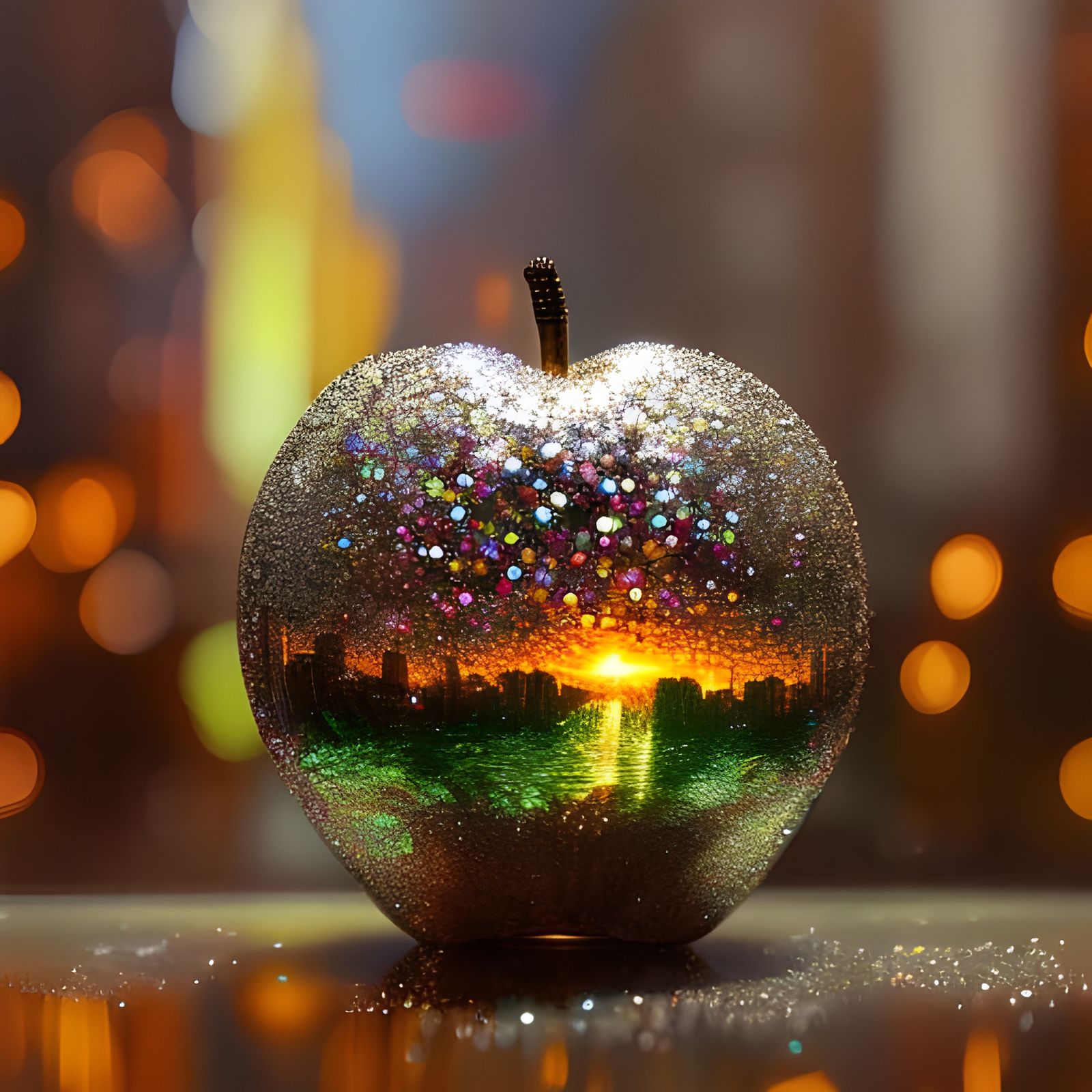 New York in a Glass Apple: Dreamy Digital Art