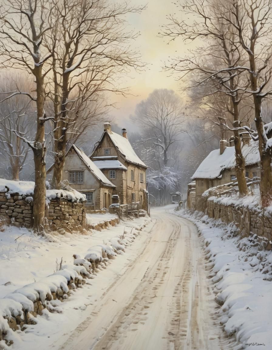 Snowy Lane in Anton Pieck Style