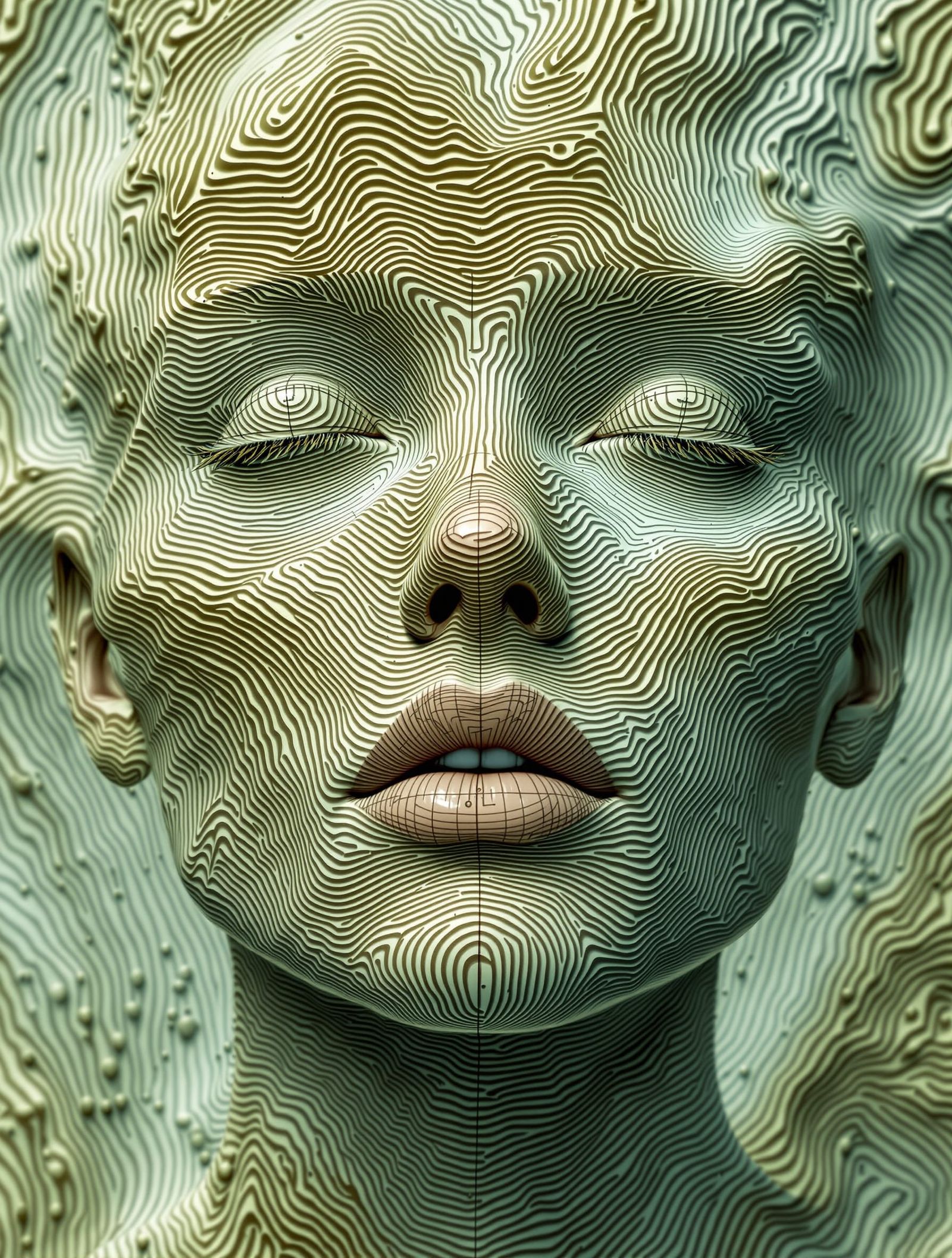 Surreal Face as Topographic Map Digital Artwork