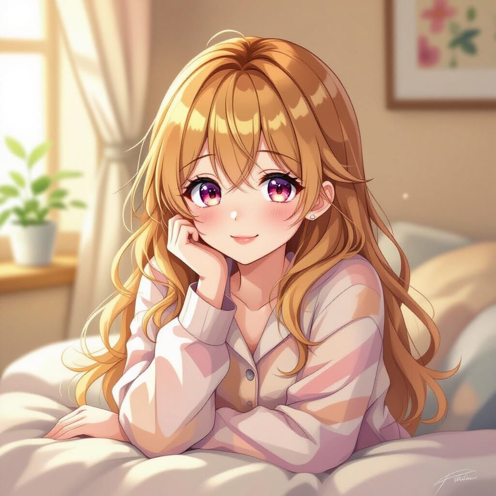 Pastel Anime Girl in Pajamas, Manga Style