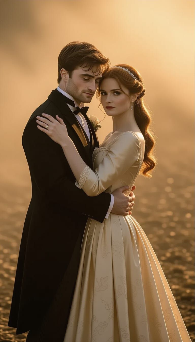 Cinematic Embrace in Golden Hour Lighting