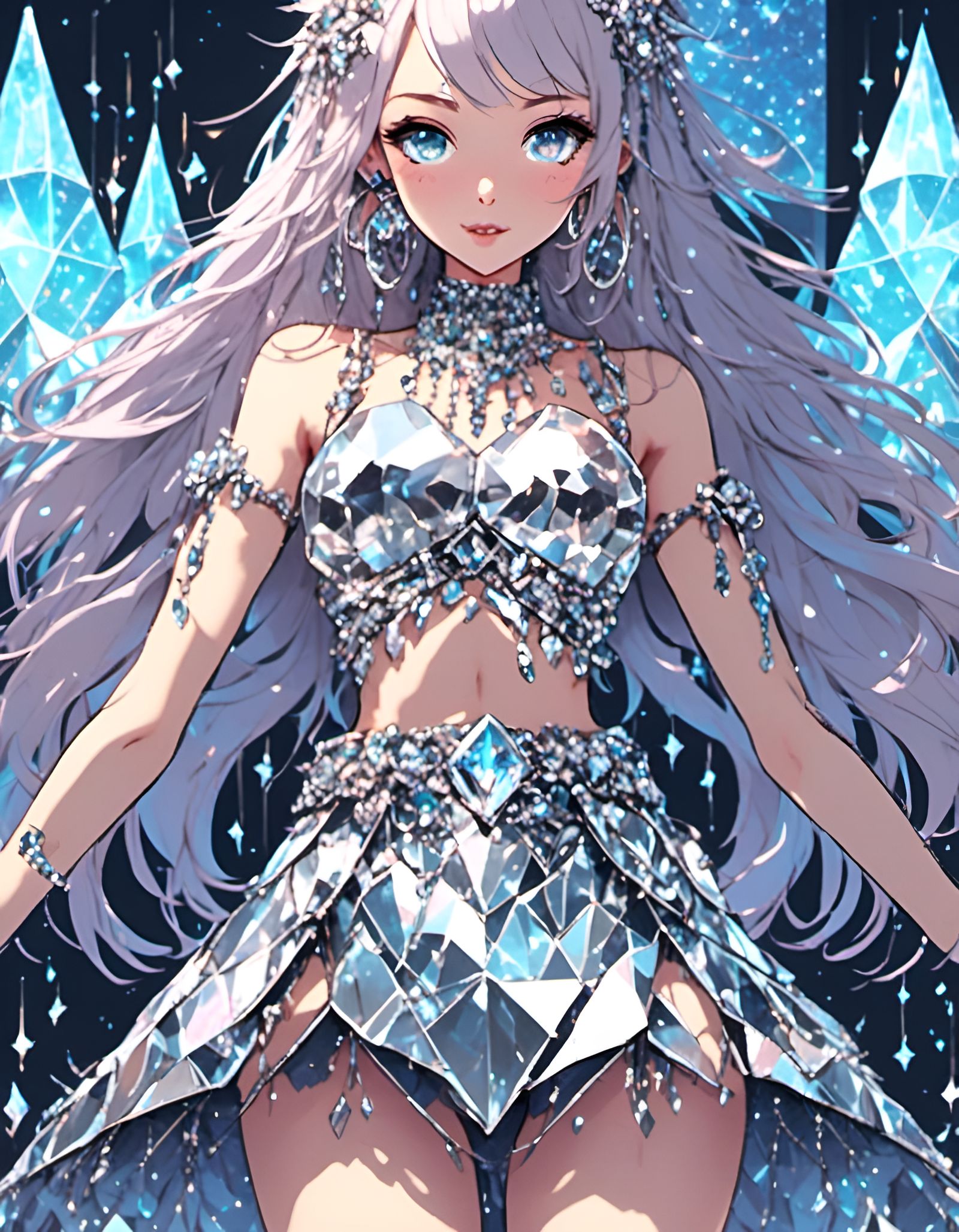 Reflective Metal and Glass Mini Skirt with Crystals