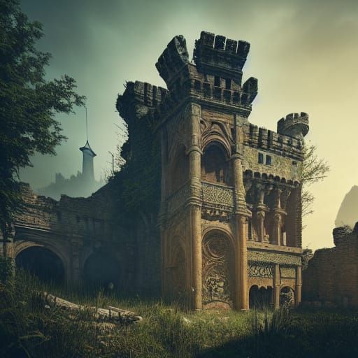 Medieval Castle Ruins: Hyperdetailed Fantasy Art