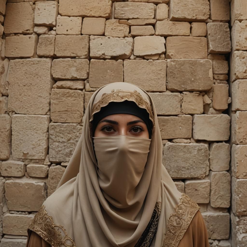 Woman in Niqab with Beirut Cityscape Backdrop
