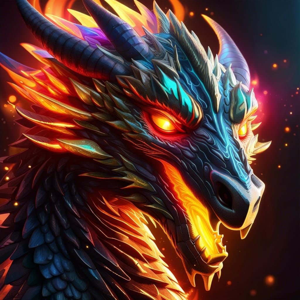 Metallic Dragon Logo with Wings and Glowing Eyes