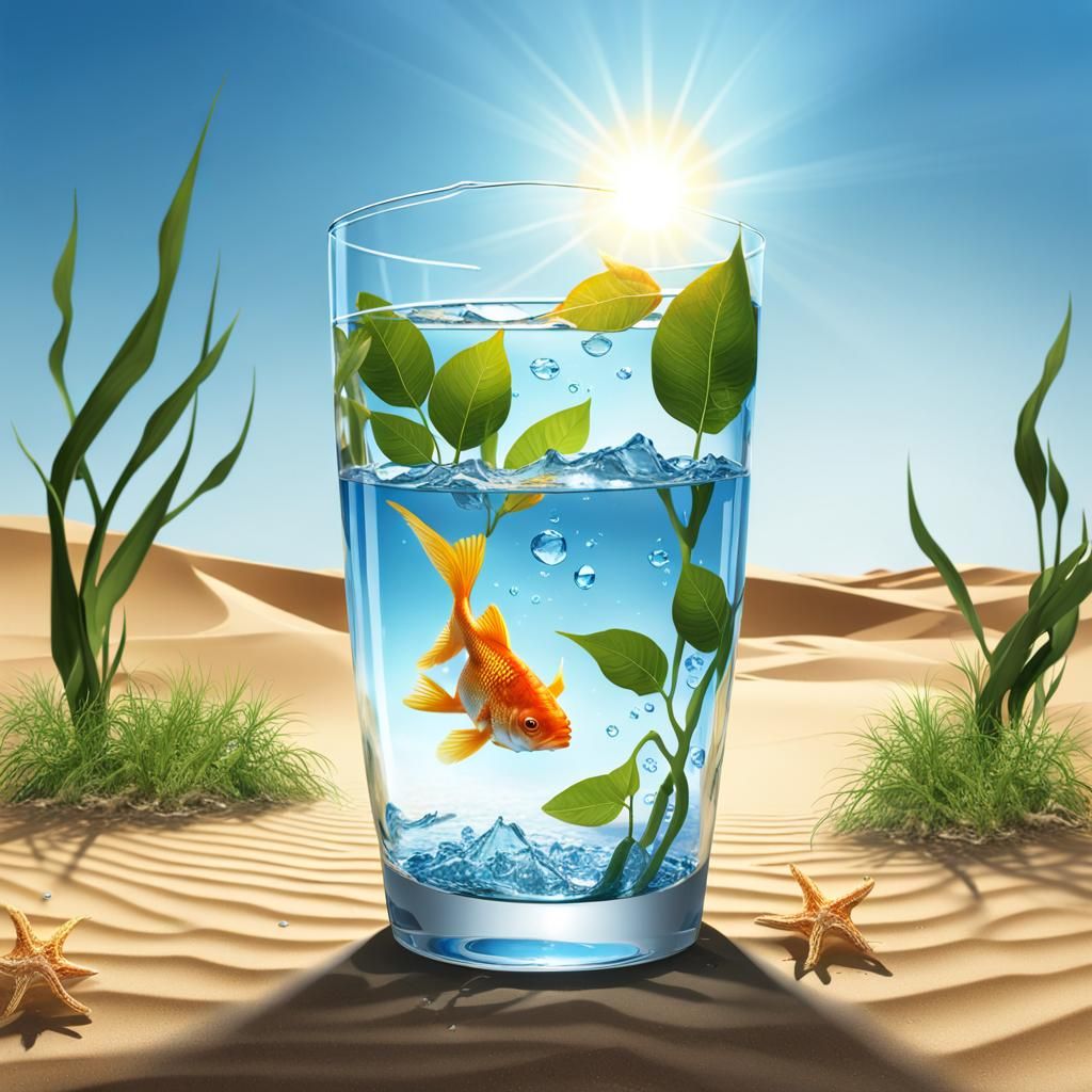 Golden Fish in Cracked Glass Desert Mirage