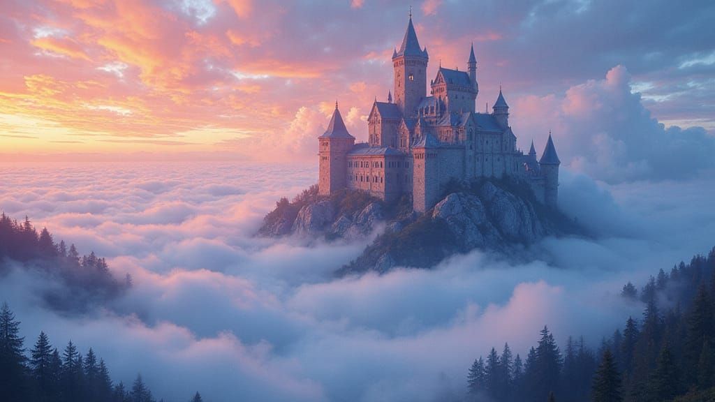 Ethereal Fantasy Castle in Sky: Dreamy Dynamic Poster