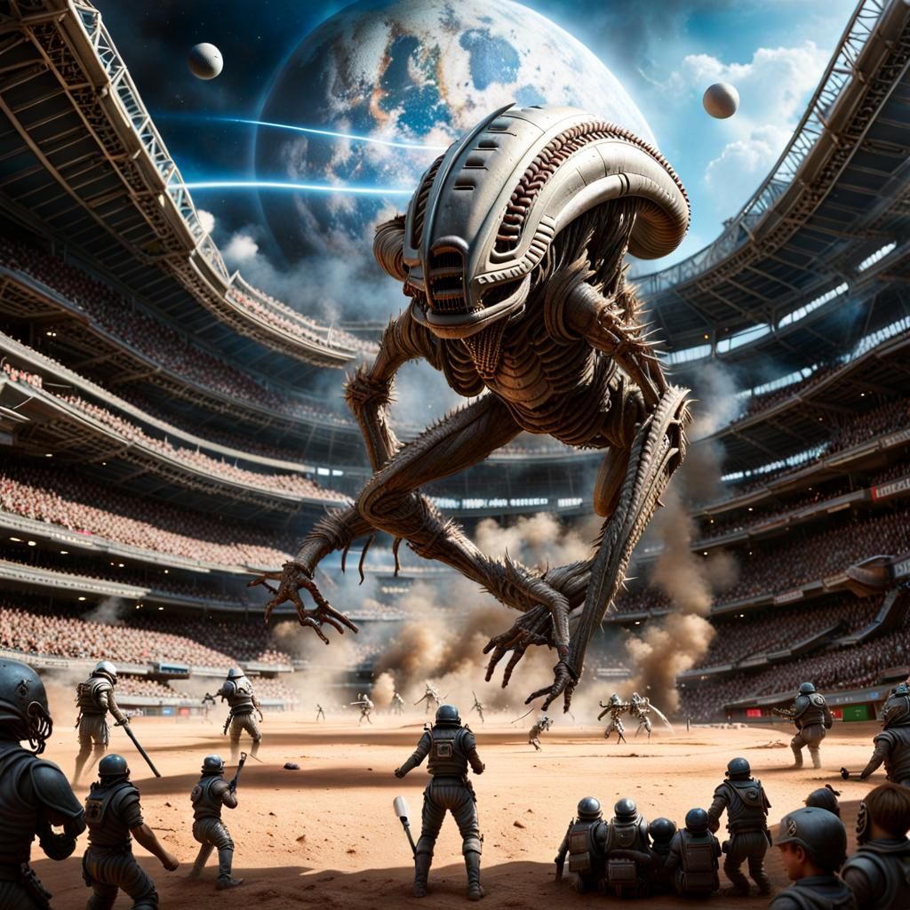 Monster attacks in intergalactic baseball game