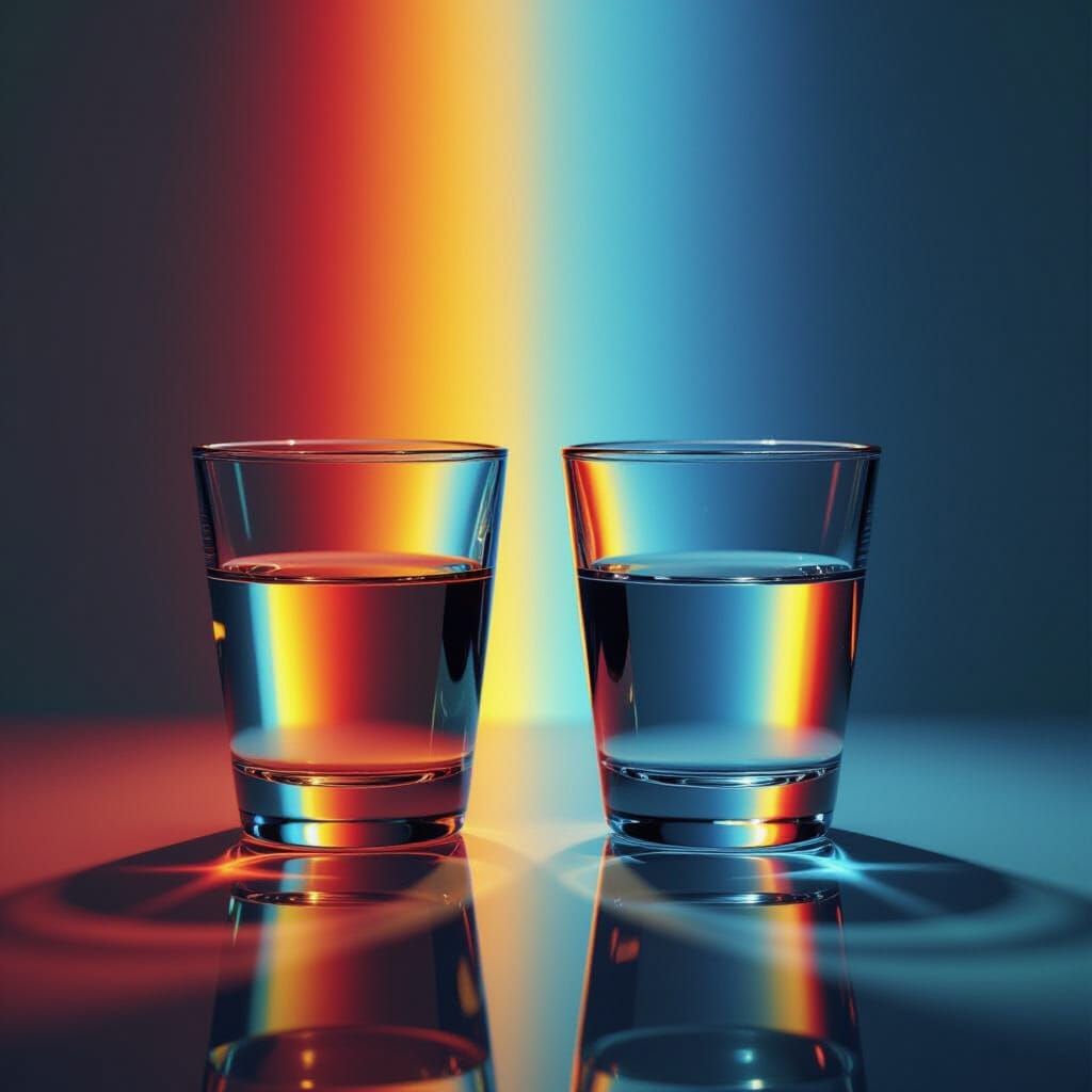 Optical Illusion with Inverted Colors in Water Glasses