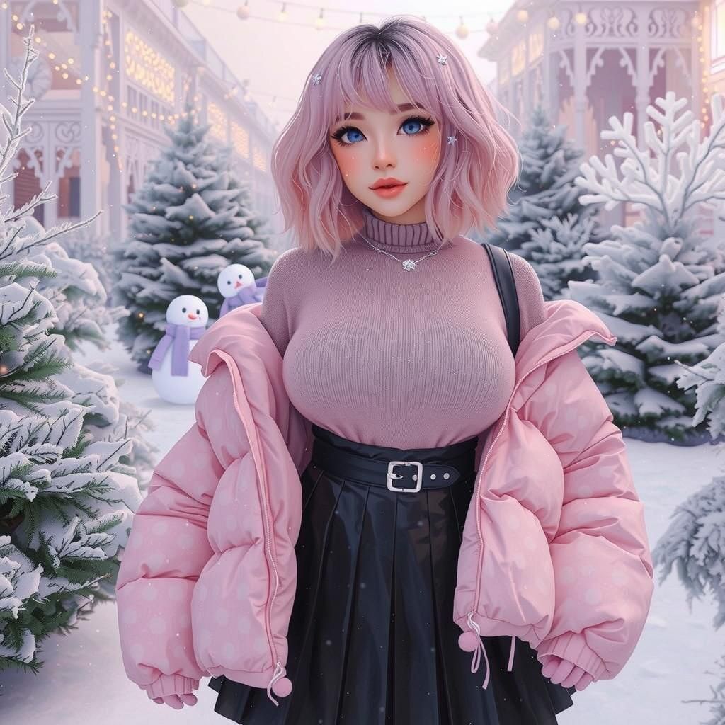 Kawaii E-Girl in Winter Wonderland Illustration