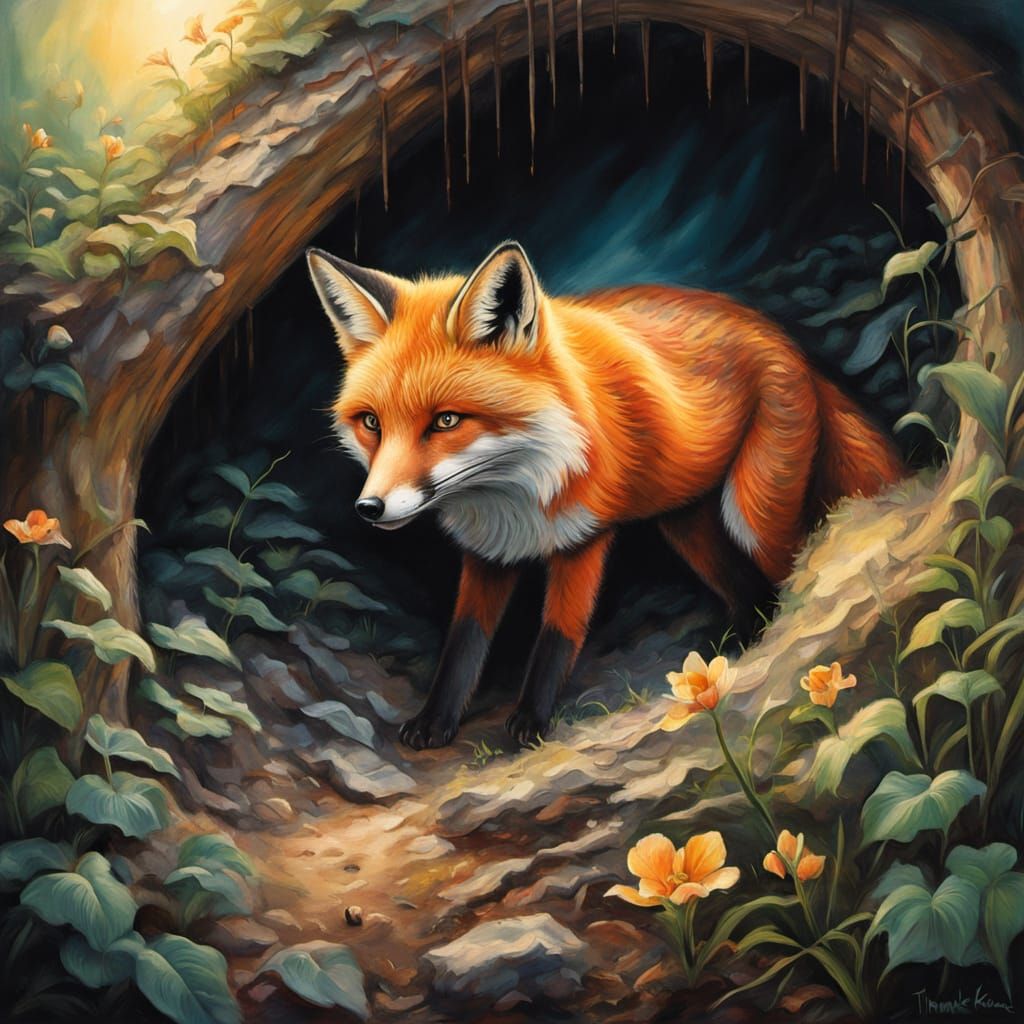 Fox Burrow: Ethereal Gouache Charcoal Fantasy