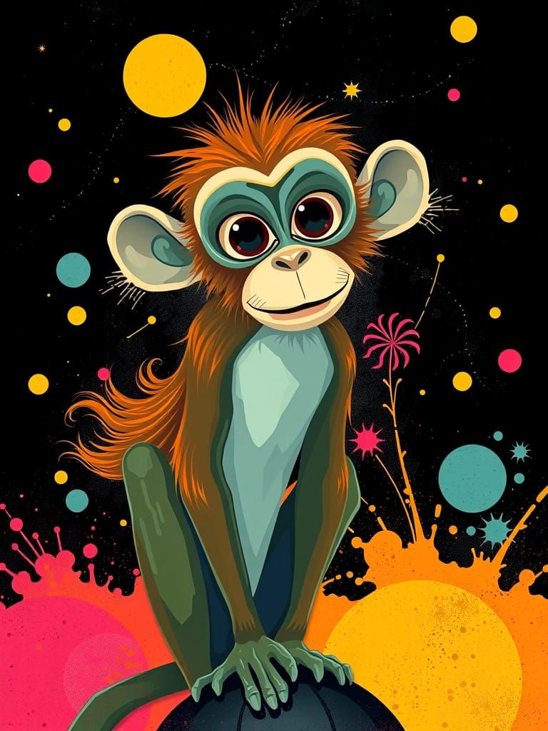 Abstract Monkey in Atomic Mid-Century Style