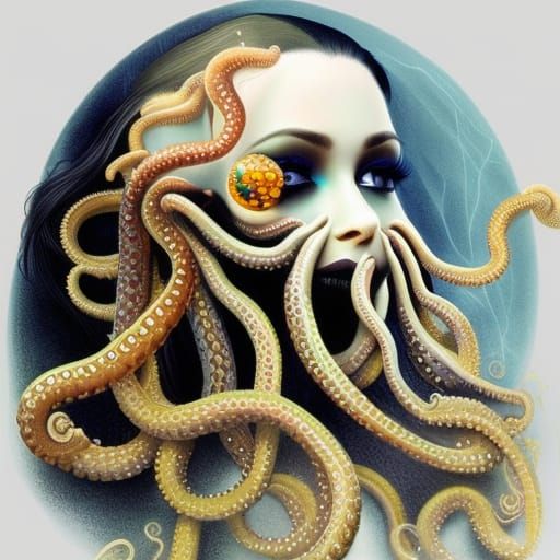 Elegant Tentacle Woman in Oil Painting Style