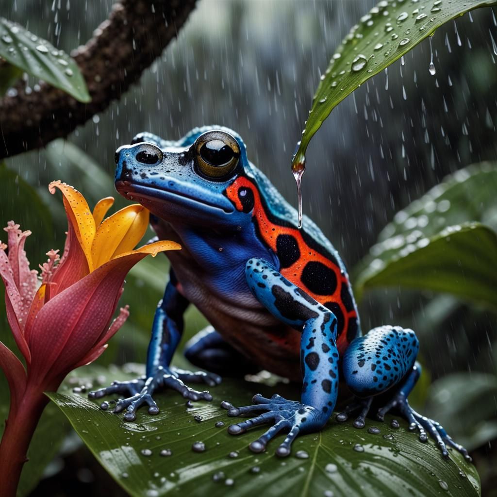 Poison Dart Frog Sheltering From Rain