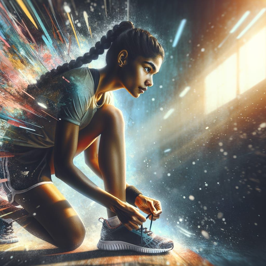 Athletic Woman Tying Running Shoes in Sunlight