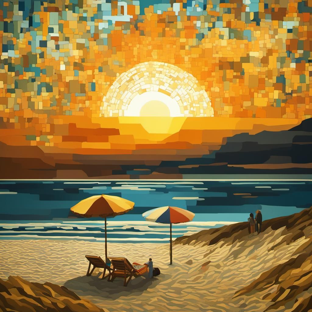 Inverted Sunset Beach in Geometric Abstract Art