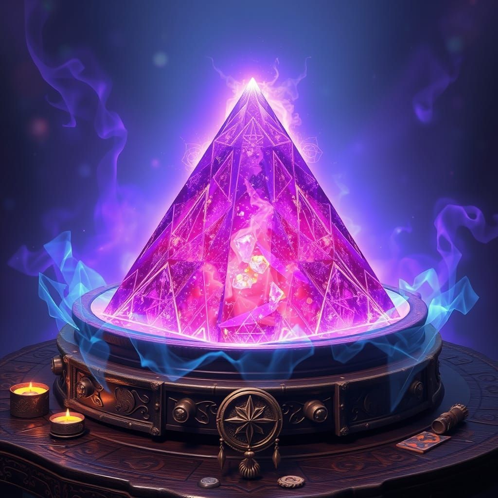 Iridescent Purple Pyramid of Energy in Ancient Woodland Sett...