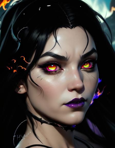 Burning Eyes Witch Portrait in Hyperdetailed Style
