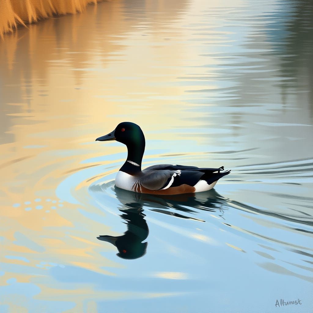 Surreal Evening River Scene in Impressionist Style