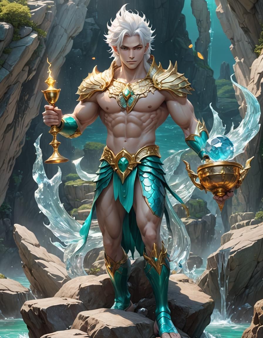 Merman King on Crystal Throne: 3D Anime Art