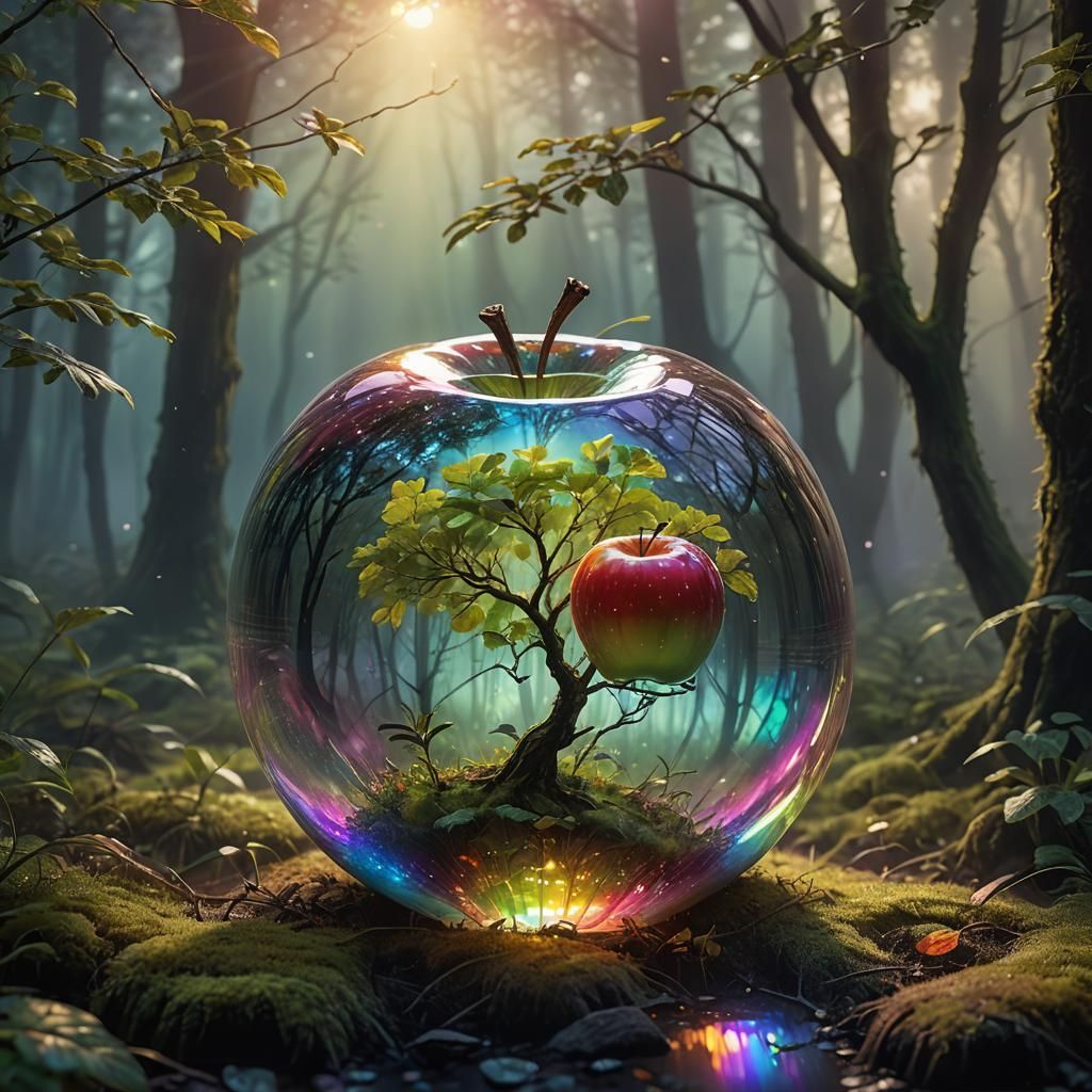 Rainbow Apple in Glass Sphere Concept Art