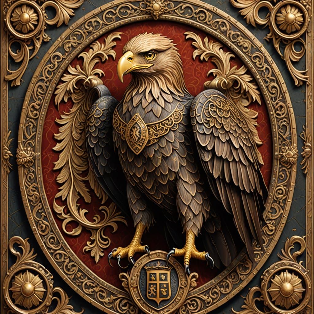 Majestic Imperial Eagle on Renaissance Heraldic Shield