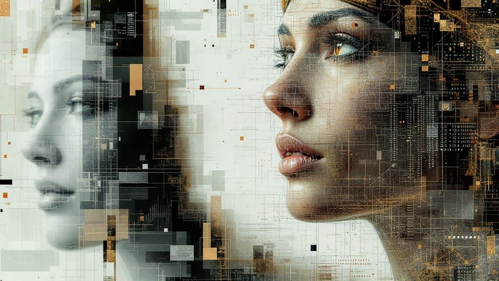 Cleopatra Stares at Caesar in Corrupted Renaissance Fresco