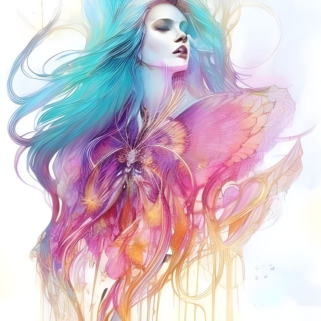 Angel with Wings Watercolour Digital Painting