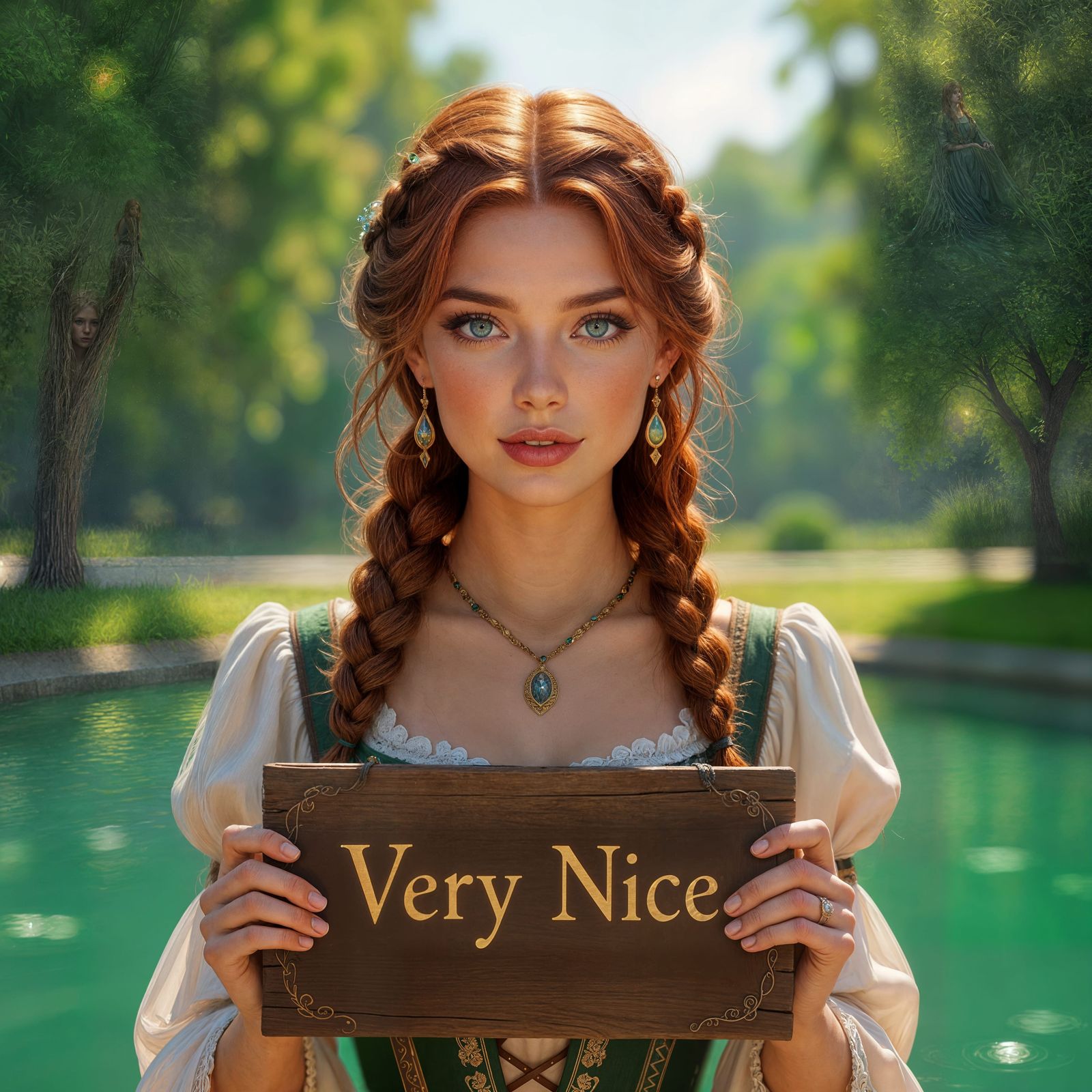 Redhead in Park Portrait by Rutkowski, Artgerm, and Mucha