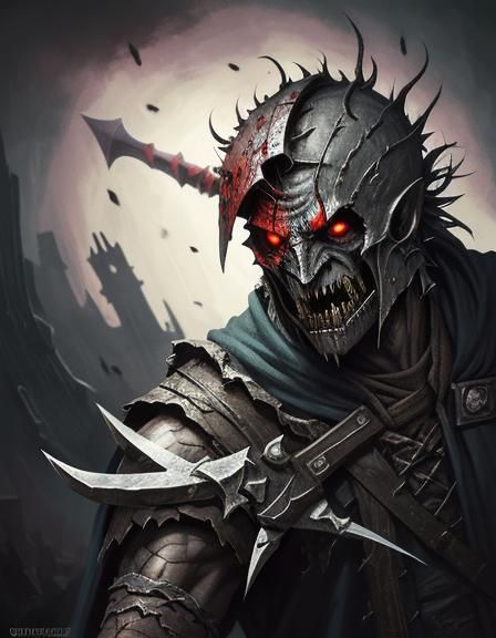 Hyperrealistic Vampire Leper with Axe and Daggers