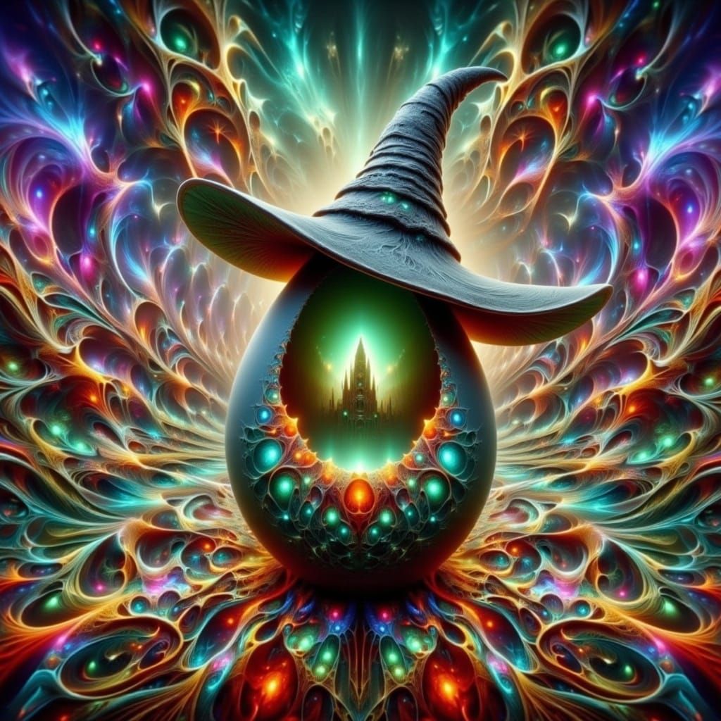 Mystical Witch Hat Reveals Emerald City, in Digital Art