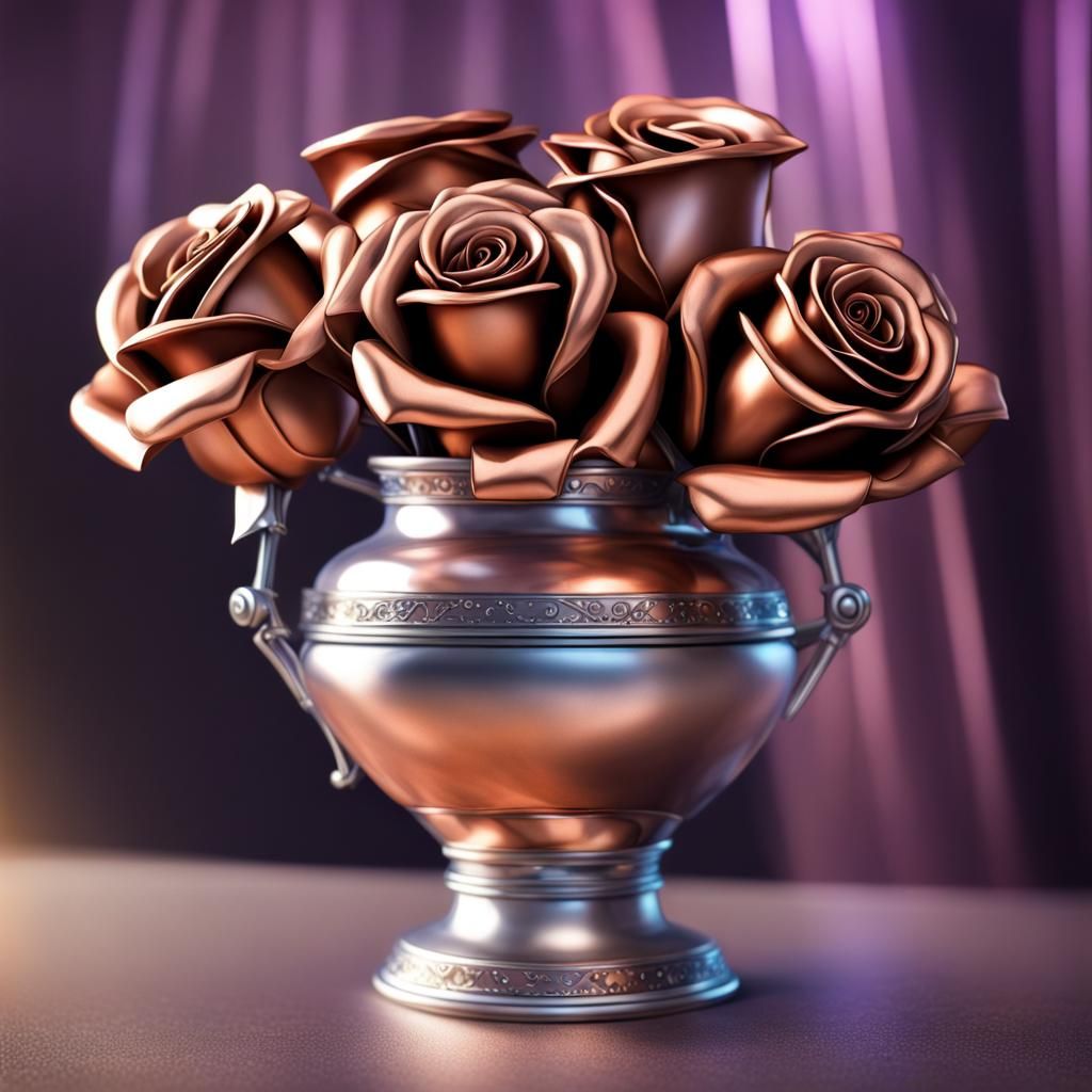 Copper Roses in Silver Vase, Steampunk Style