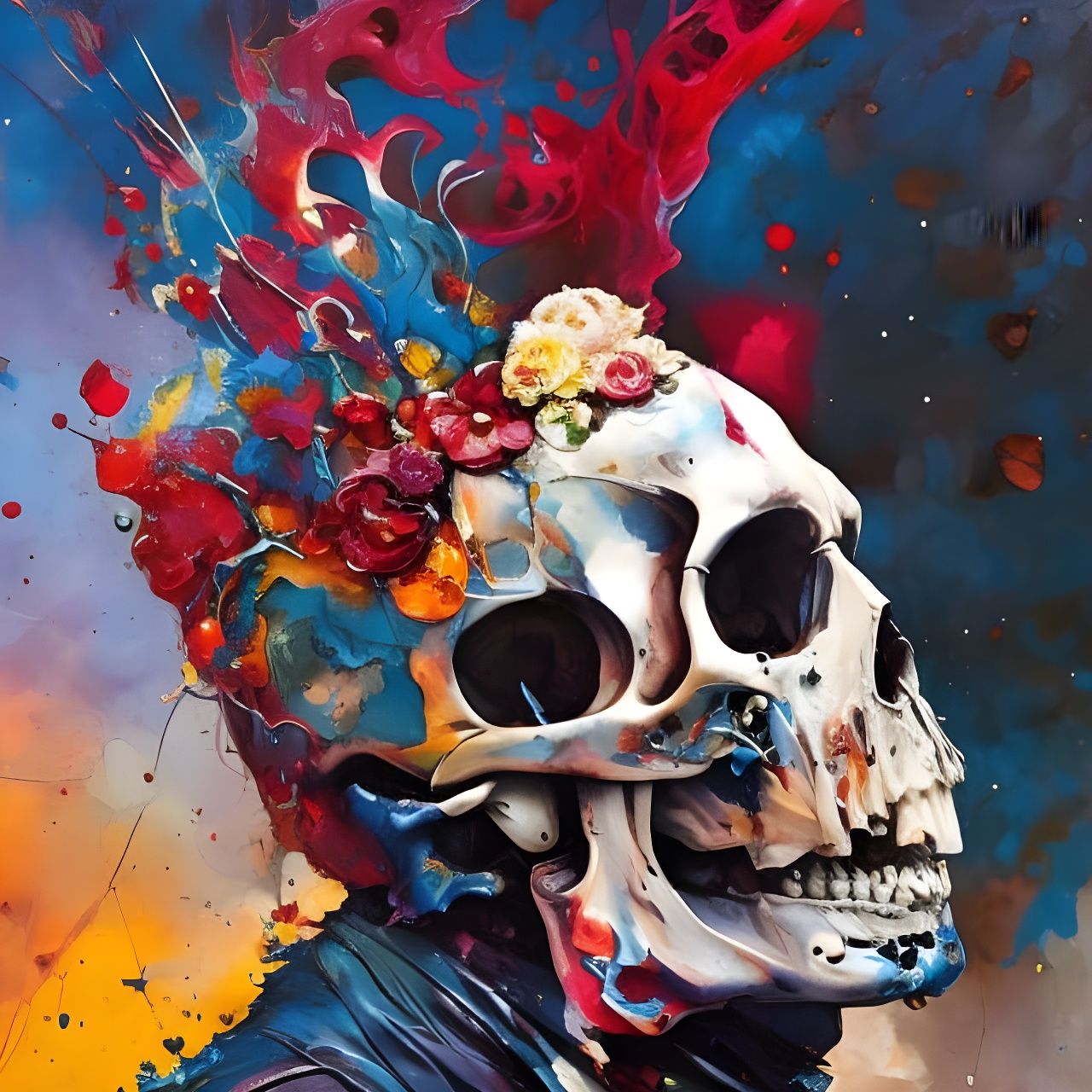 Skull Fading to Dust in Oil Splash Style