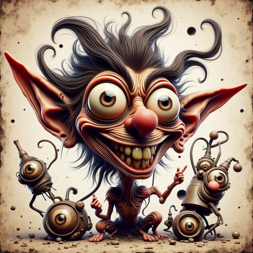 Whimsical Cartoon Character in Eccentric Illustration Style