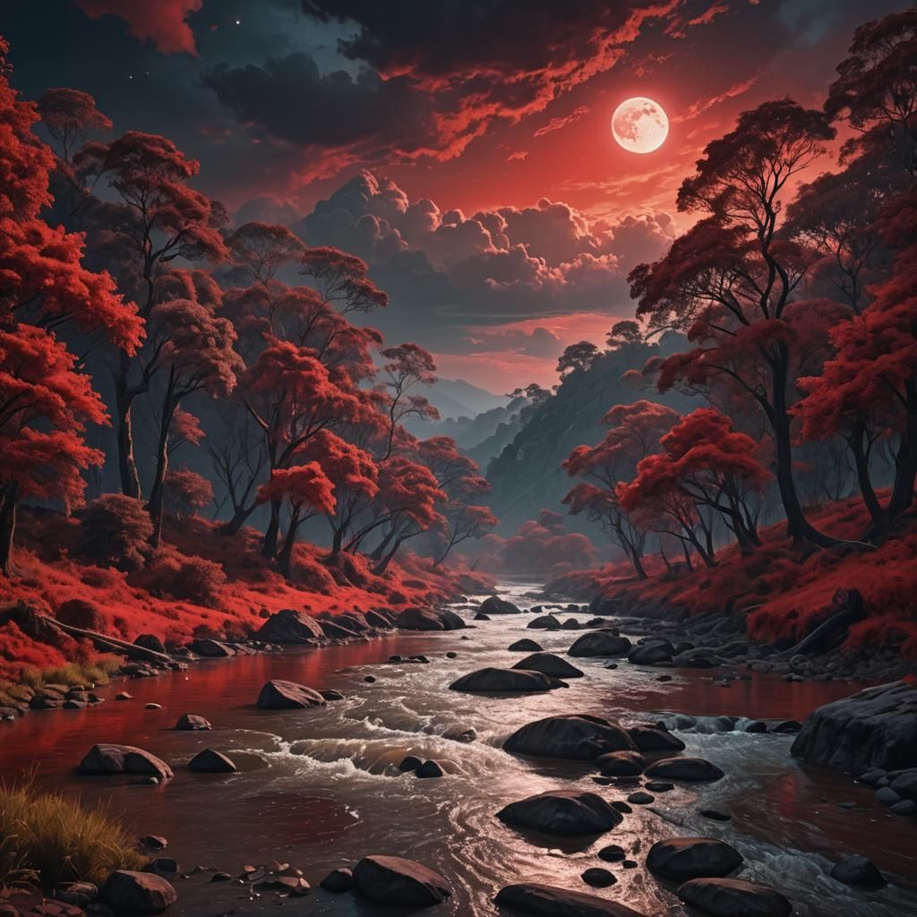 Surreal Red Valley: A Cinematic Digital Painting