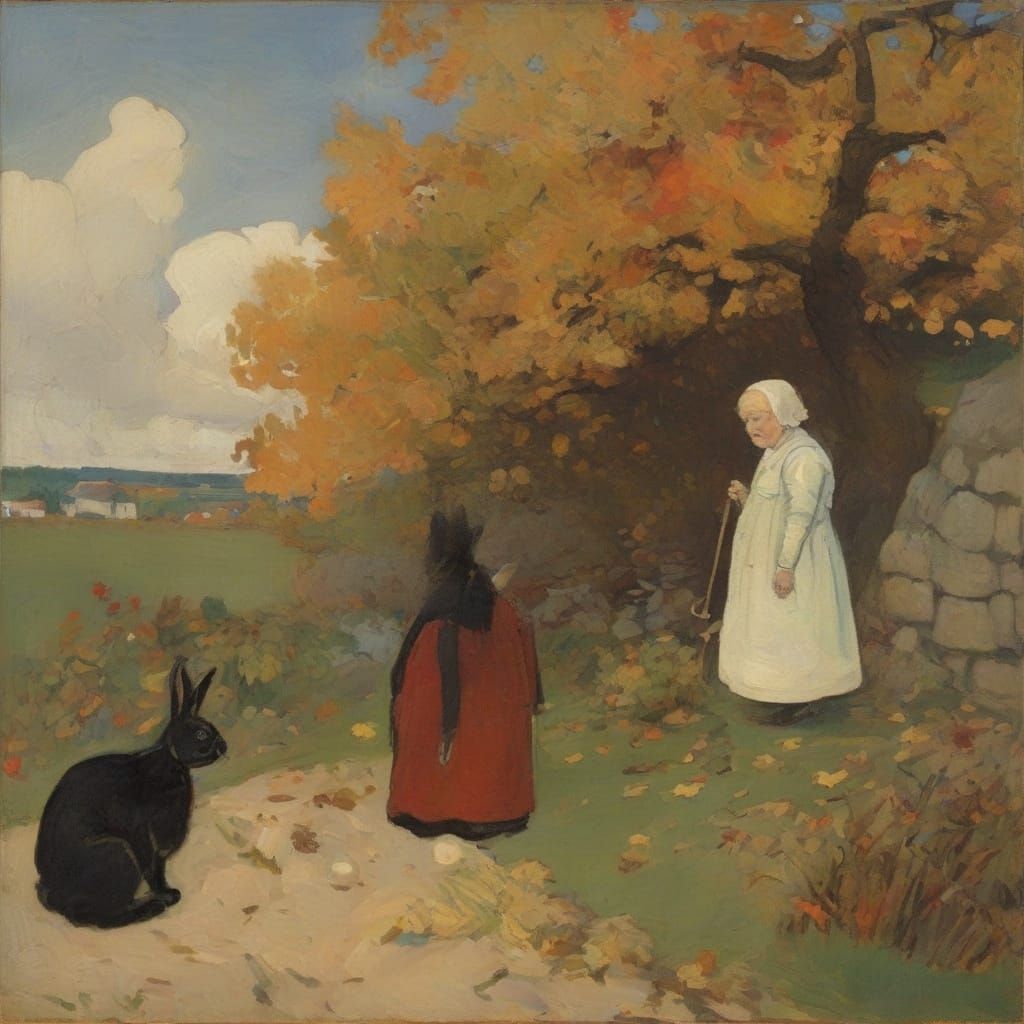 Miniature Autumn Scene with Rabbit and Mole
