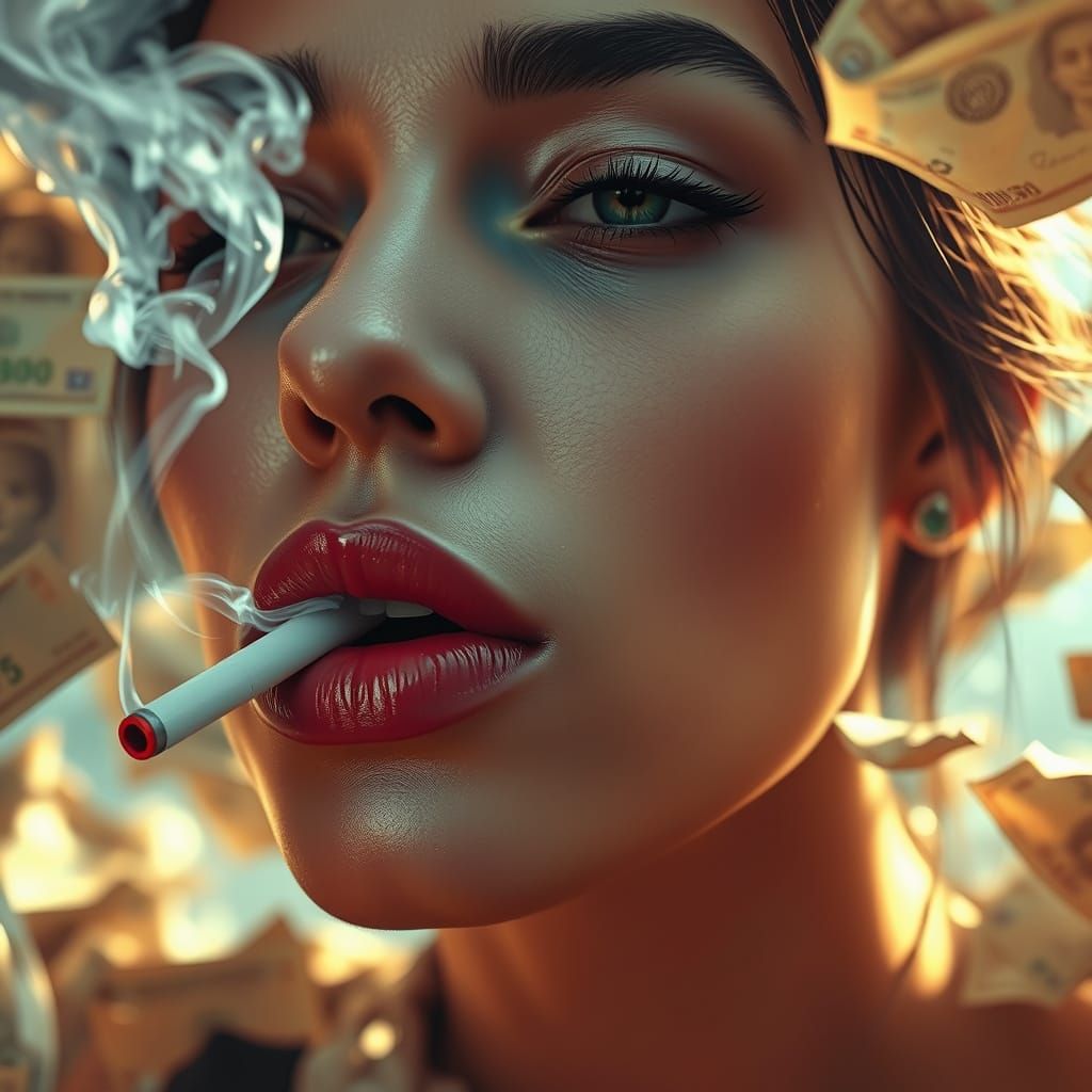Vibrant Dreamlike Portrait of a Woman's Enigmatic Smile