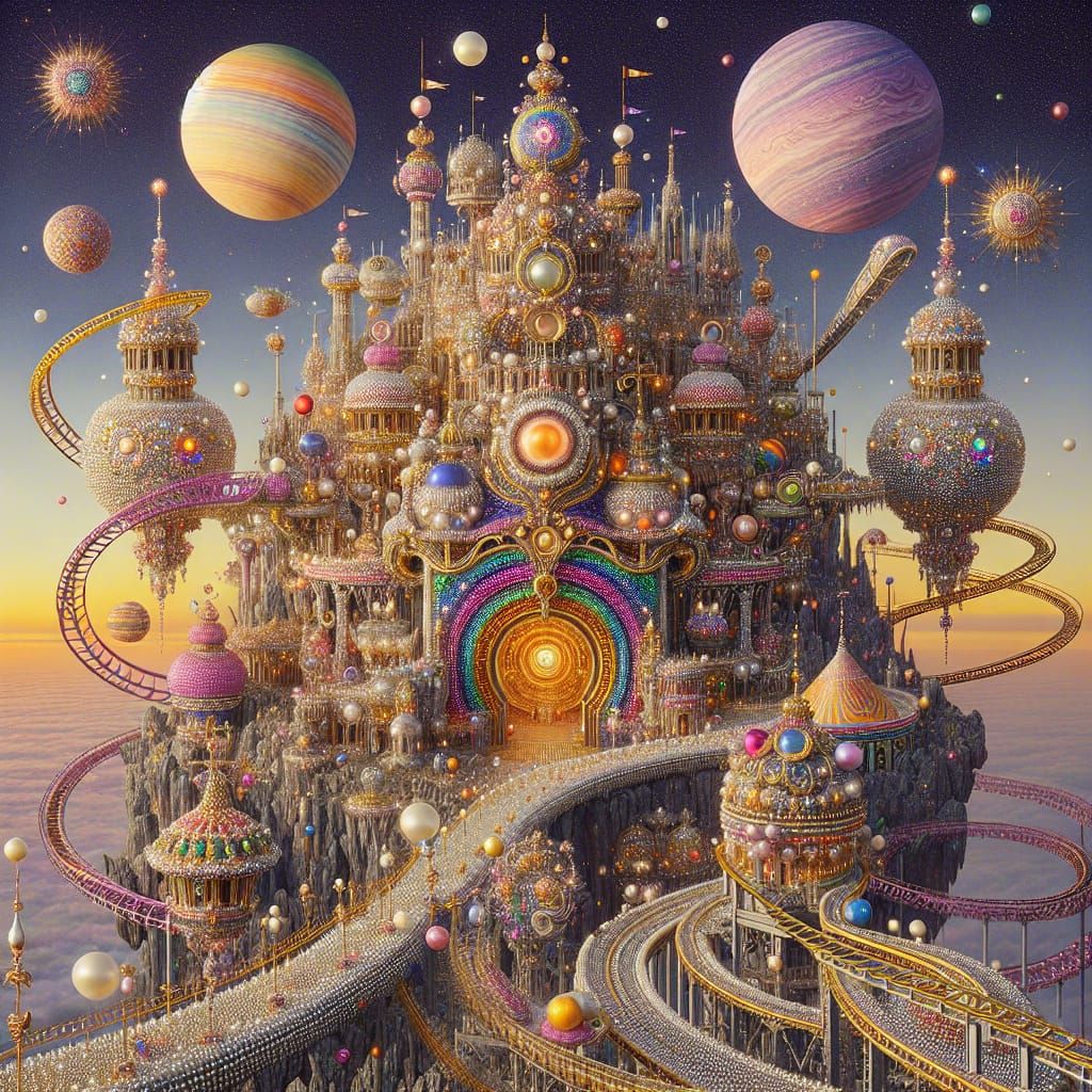 Surreal Palace of Fantasy Fulfillment in Futuristic Space Th...